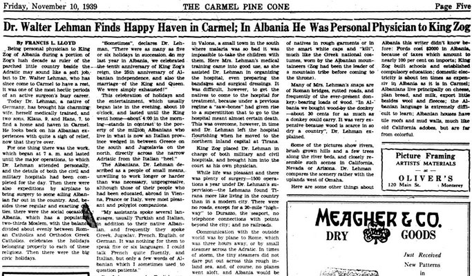Burimi : The Carmel Pine Cone, e premte, 10 nëntor 1939, faqe n°5