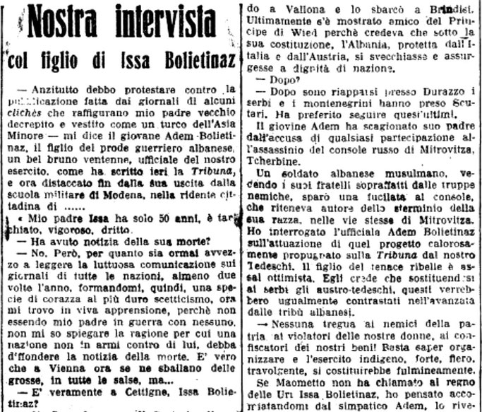 Burimi : La Tribuna, e mërkurë, 24 nëntor 1915, f.5