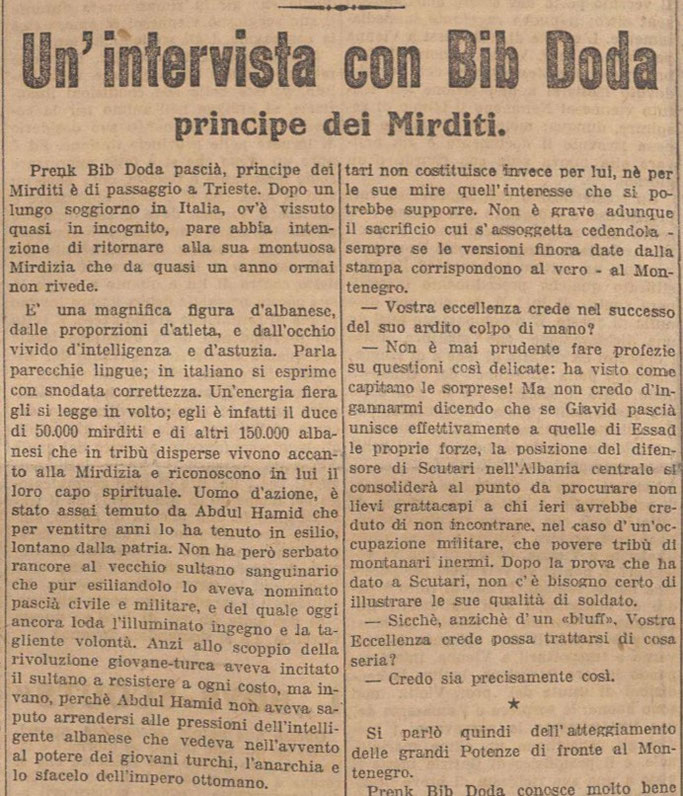 Burimi : Il Piccolo di Trieste, e mërkurë, 30 prill 1913, Ballinë
