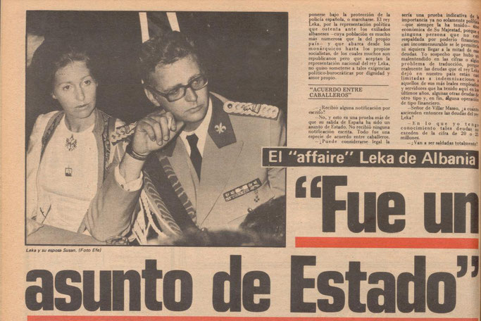 Leka dhe gruaja e tij Susan (Foto : Efe) — Burimi : Aragon Expres, e premte, 16 mars 1979, faqe n°24