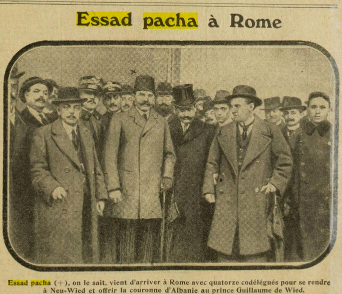 Esat Pasha dhe delegatët shqiptarë në Romë (Excelsior, 18 shkurt 1914, f.5) – Burimi : gallica.bnf.fr / Bibliothèque nationale de France