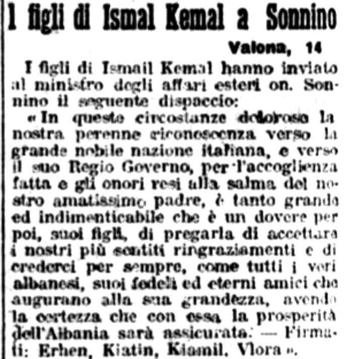 Burimi : Gazzetta di Venezia, e shtunë, 15 shkurt 1919, f.2