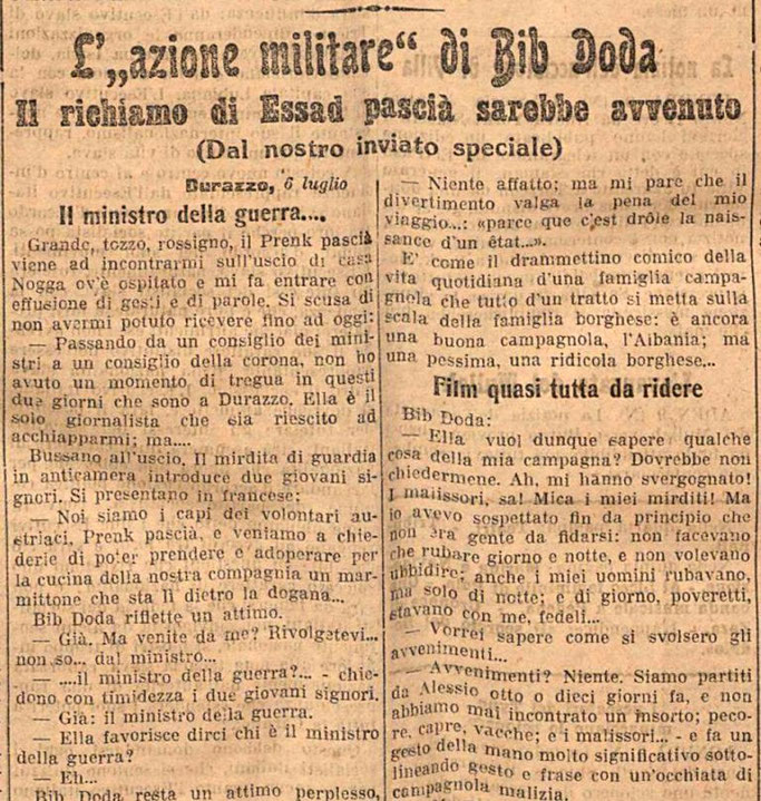 Burimi: Il Piccolo di Trieste, e premte, 10 korrik 1914, Ballinë