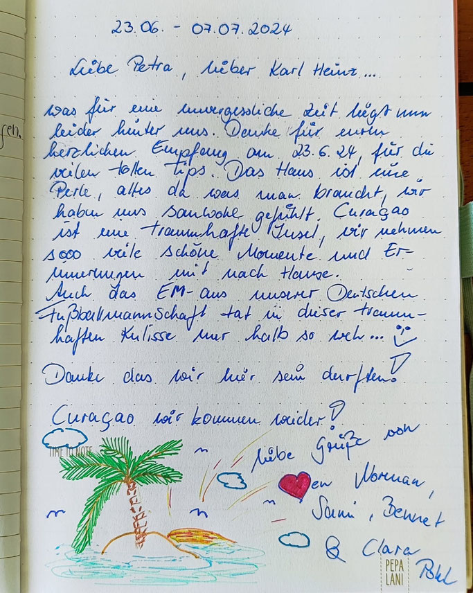 Norman, Sandra, Bennet und Clara-urlaub-curacao-ferienhaus-pool-gästebuch