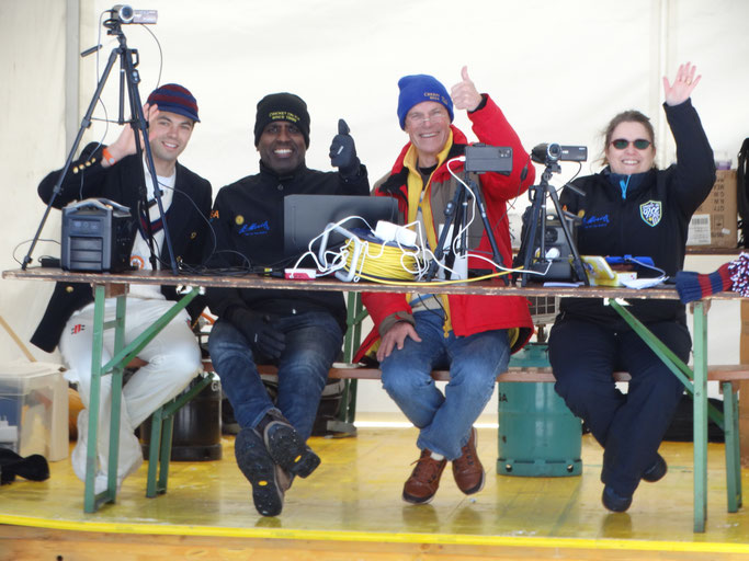 COI live stream with scorers Sathish Kumar (2nd from left) & Miriam Lodge (right)