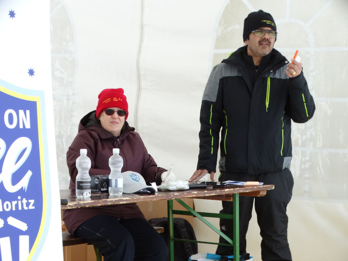 Miriam Lodge (l) & Anup Vyas (r) at Cricket on ice 2025