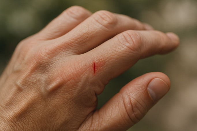 Tatsächlich entsteht eine Sepsis häufig nach harmlosen Hautverletzungen. Bild: Debeka/KI 