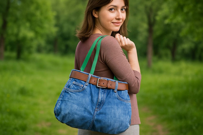 Jeans ist vielseitig: Eine Tasche, die im vorigen Leben eine Hose war. Foto: Debeka 