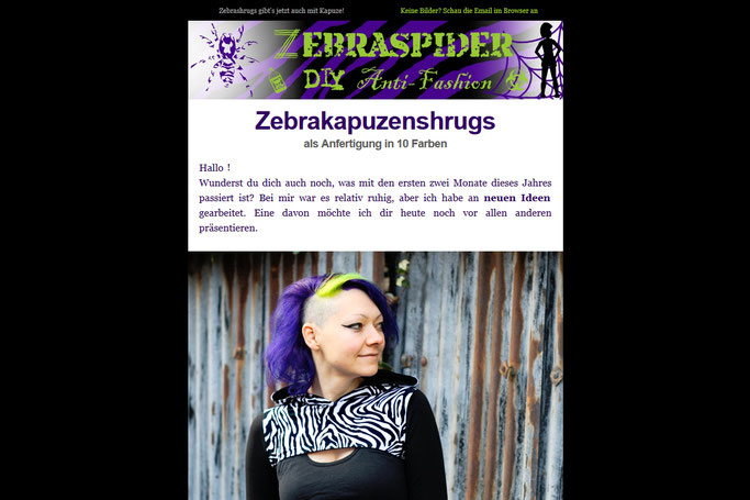 Warum du die Zebraspider Emails abonnieren solltest - Vorstellung Zebrakapuzenshrugs - Zebraspider DIY Anti-Fashion Blog