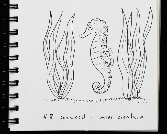How Inktober 2019 went so far - 8 seaweed and water creature: seahorse - Zebraspider DIY Anti-Fashion Blog