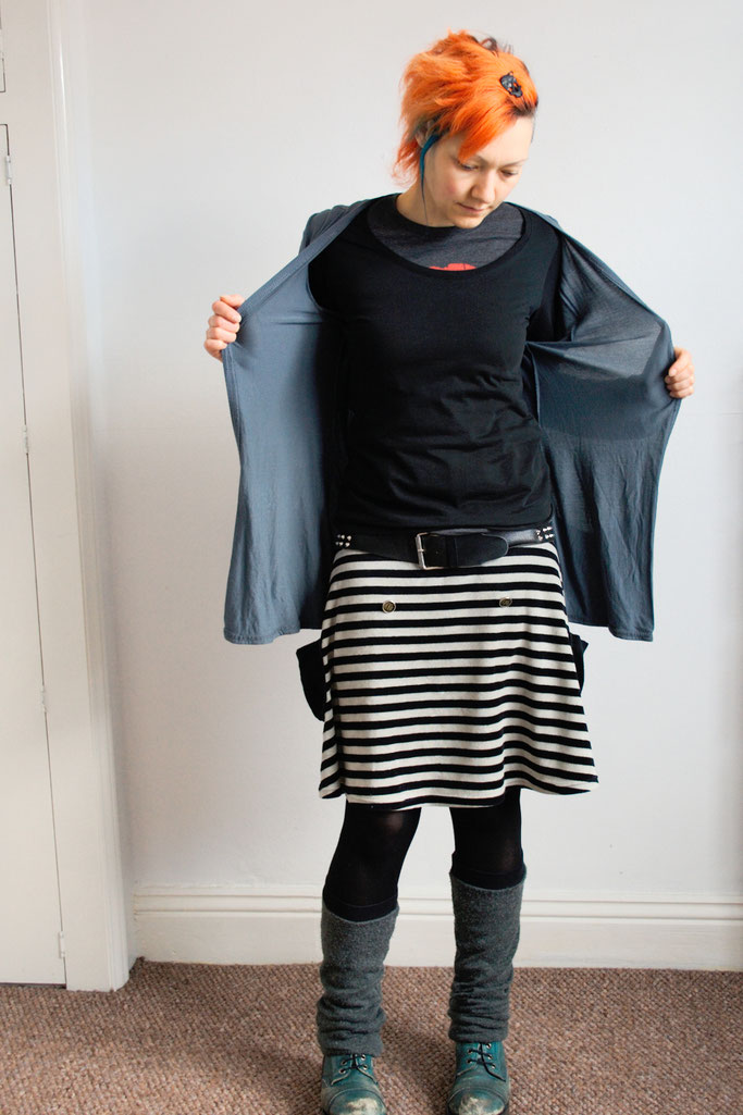 Arbeitsoutfit im englischen Sommer - Cardigan und Langarm-Shirt - Zebraspider DIY Anti-Fashion Blog