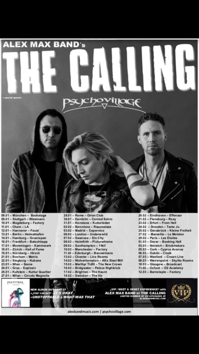 PSYCHO VILLAGE, THE CALLING, Alex Bands , European Tour, Rockers And Other Animals, News, Wherever You Will Go