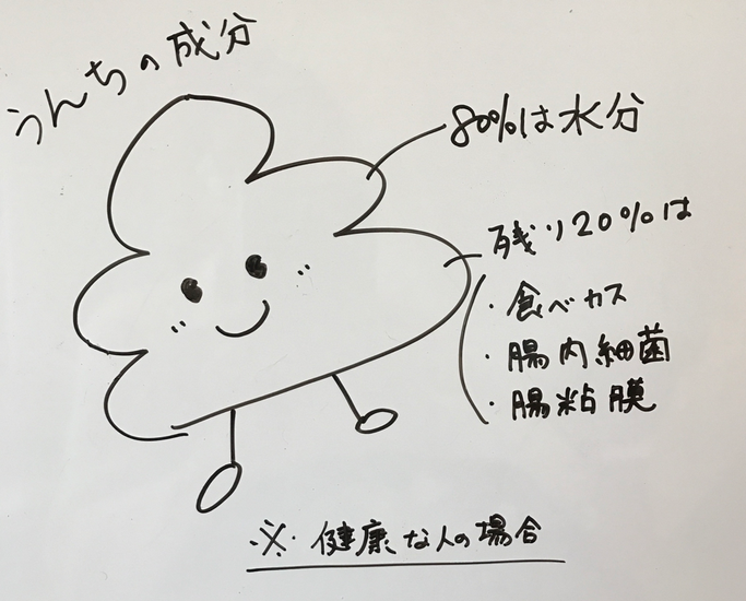 残り20%の食べカスは食物繊維。腸のぜん動運動を助けてくれるよ!