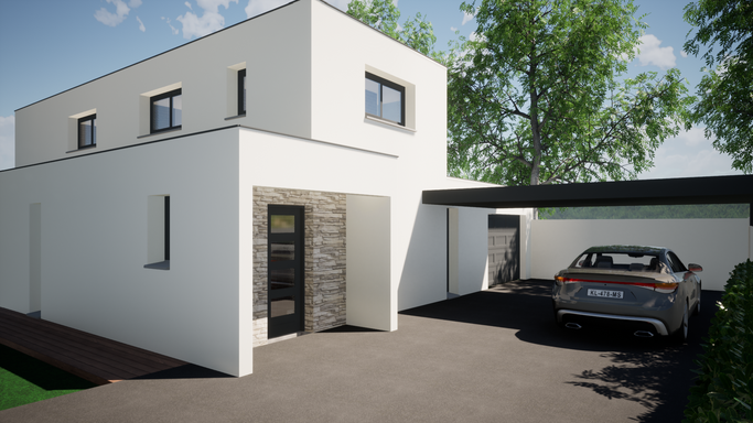 Maison moderne a étage avec carport et toit plat