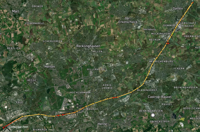 Gelsenkirchen - Datteln, Trinkwasserbunkerstelle - Henrichenburg, historisches Schiffshebewerk (© MarineTraffic)
