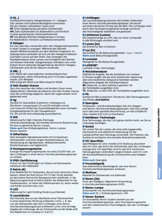 Glossar Philips carlights Auto Licht Grundlagen Bedeutungen
