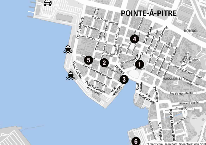 Die Highlights von Pointe À Pitre:©mapz.com- Map Data Open Street Map OdbL