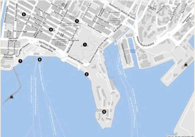 Karte des Hafens von Fort-de-France und den Sehenswürdigkeiten ©mapz.com Map Data OpenStreetMap OdbL
