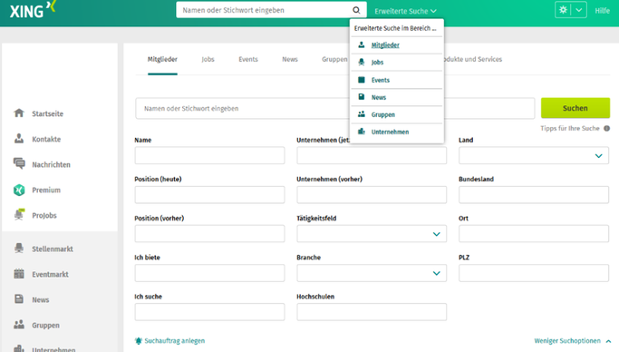 Suchfunktion von Social-Media Plattform Xing