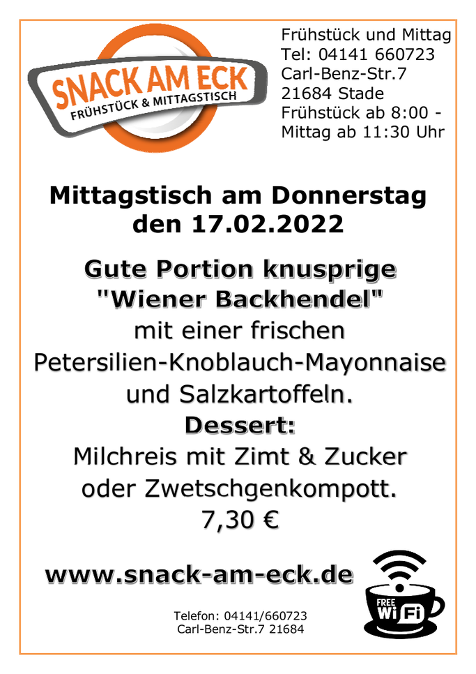 Mittagstisch am Donnerstag den 17.02.2022: 