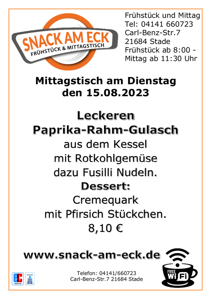 Mittagstisch am Dienstag den 15.08.2023