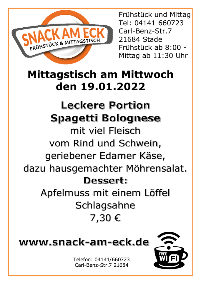 Mittagstisch am Mittwoch den 18.01.2022