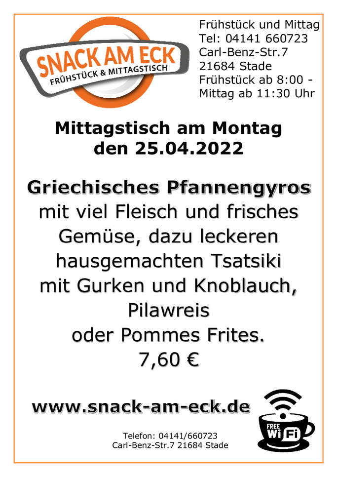 Mittagstisch am Montag den 25.04.2022
