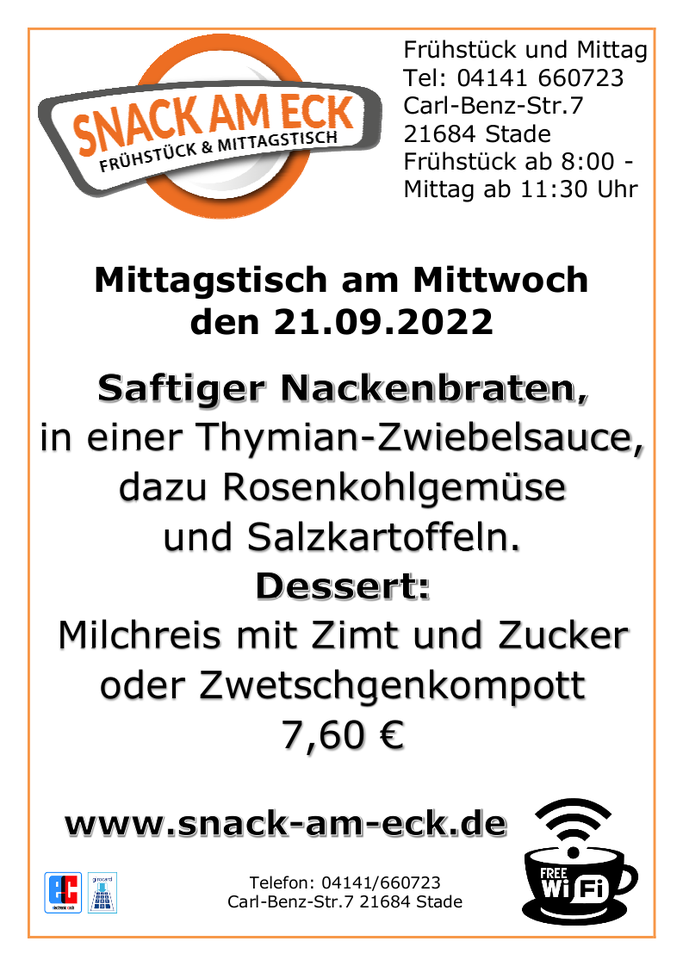 Mittagstisch am Mittwoch den 21.09.2022