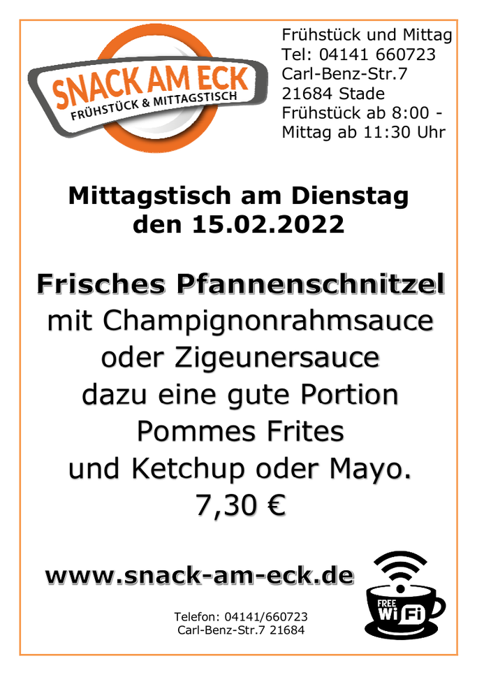 Mittagstisch am Dienstag den 15.02.2022: 2G Kein Booster und kein Test notwendig bei uns! Essen zum Mitnahmen geht für alle!