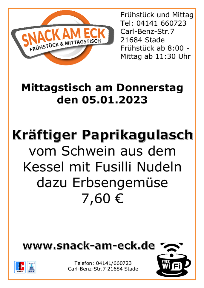 Mittagstsich am Donnerstag den 05.01.2023