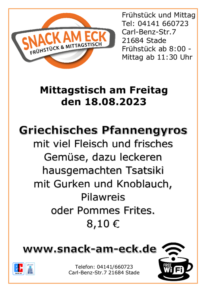Mittagstisch am Freitag den 18.08.2023
