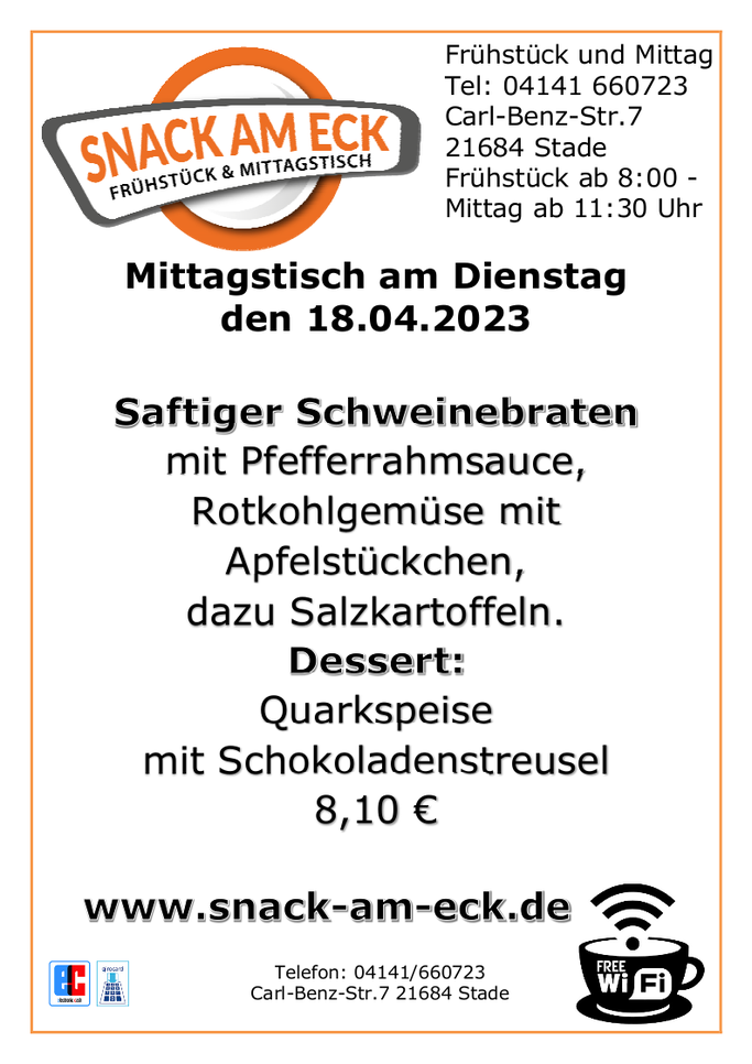 Mittagstsich am Dienstag den 18.04.2023