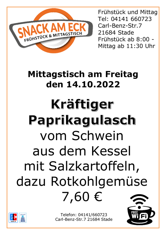 Mittagstisch am Freitag den 14.10.2022