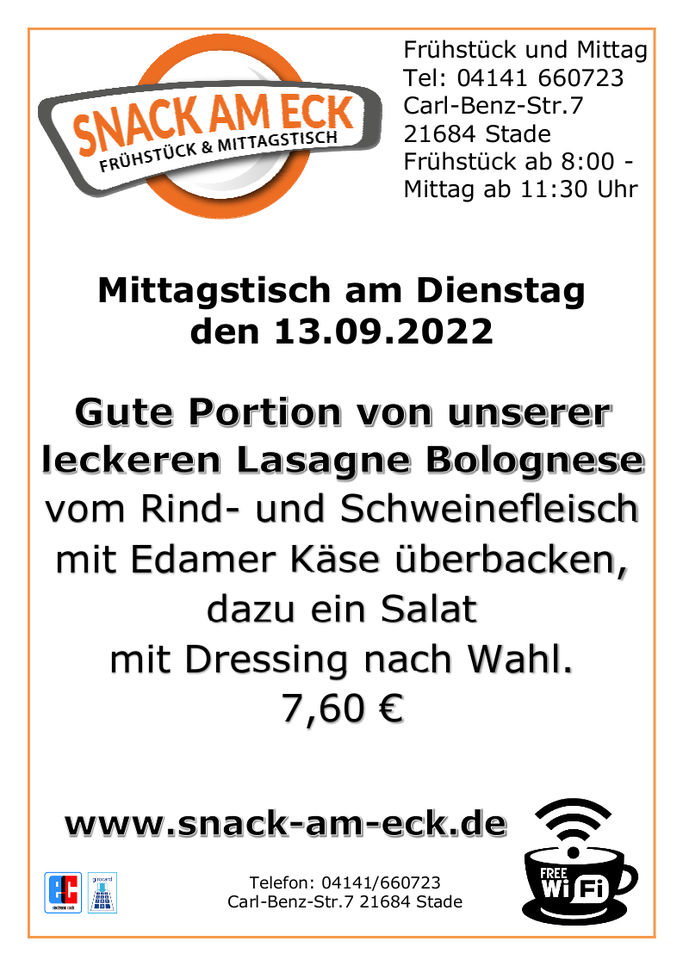 Mittagstsich am Dienstag den 13.09.2022