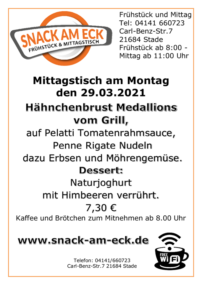 Mittagstisch am Montag den 29.03.2021: 7,30 €
