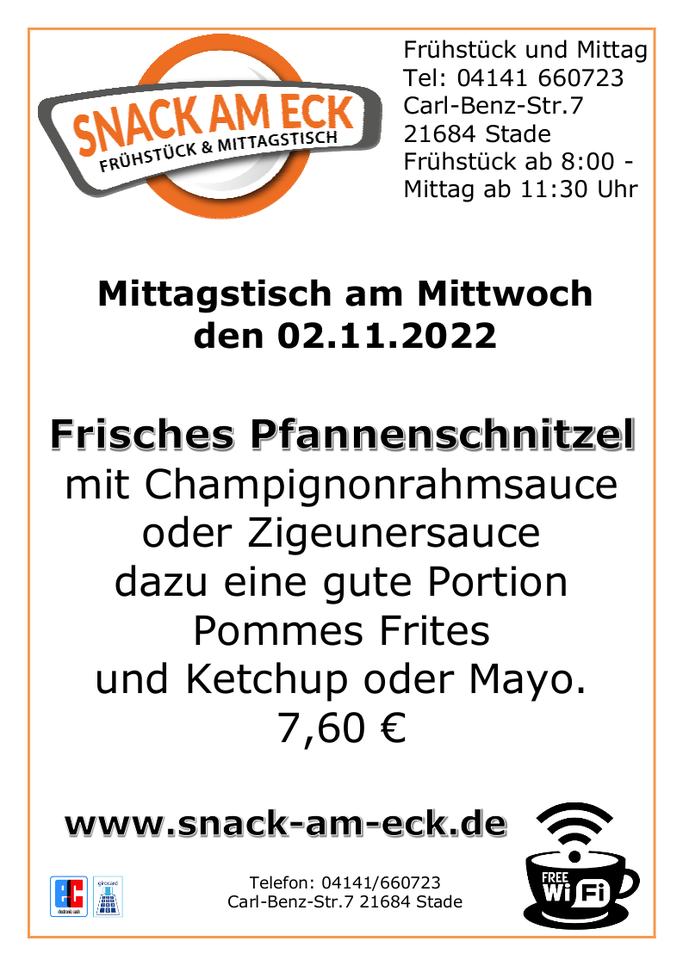 Mittagstisch am Mittwoch den 02.11.2022