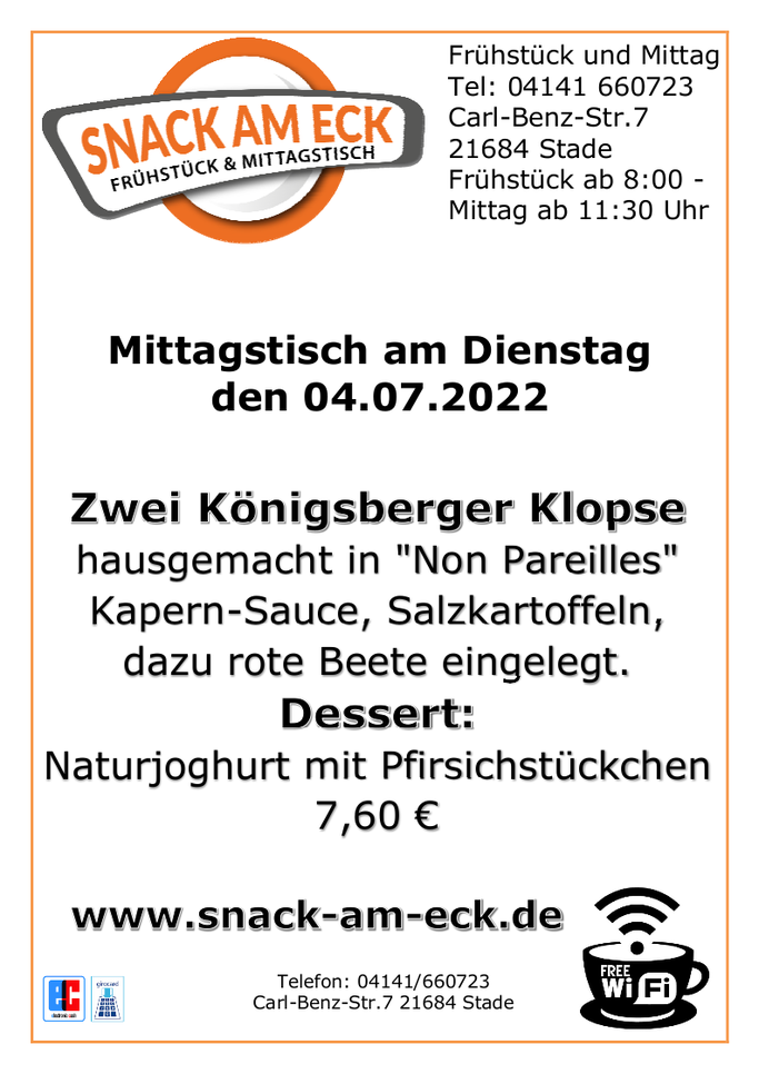 Mittagstisch am Dienstag den 05.07.2022