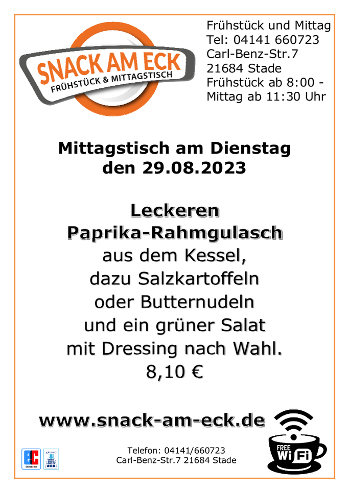 Mittagstisch am Dienstag den 29.08.2023