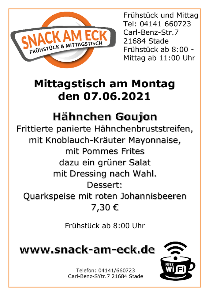 Mittagstisch am Montag den 07.06.2021: