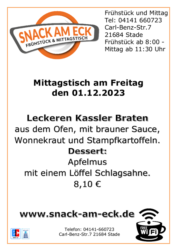 Mittagstisch am Freitag den 01.12.2023