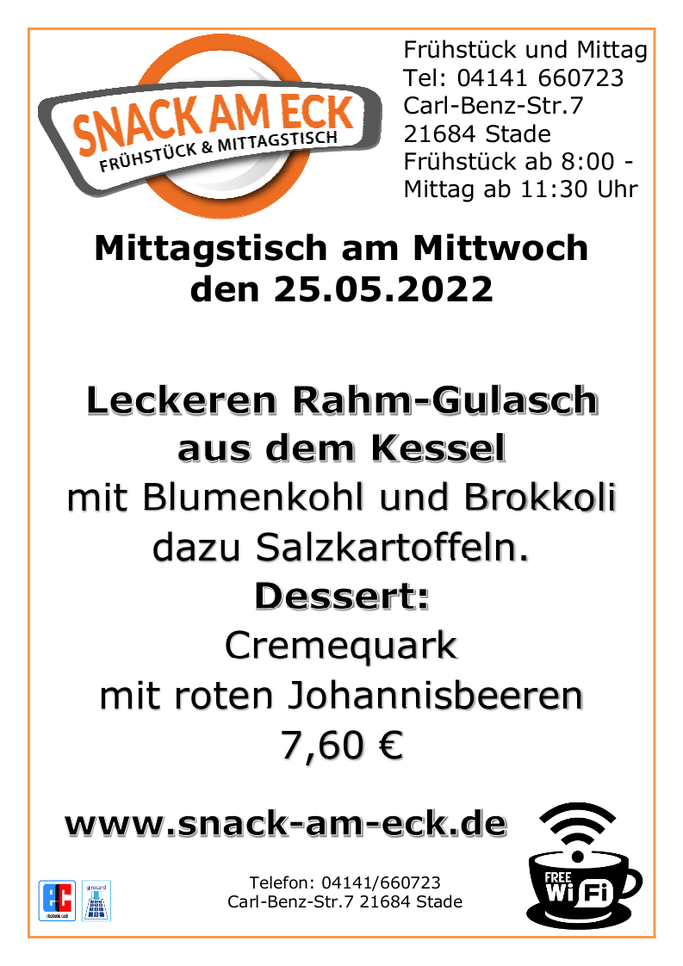 Mittagstisch am Mittwoch den 25.05.2022