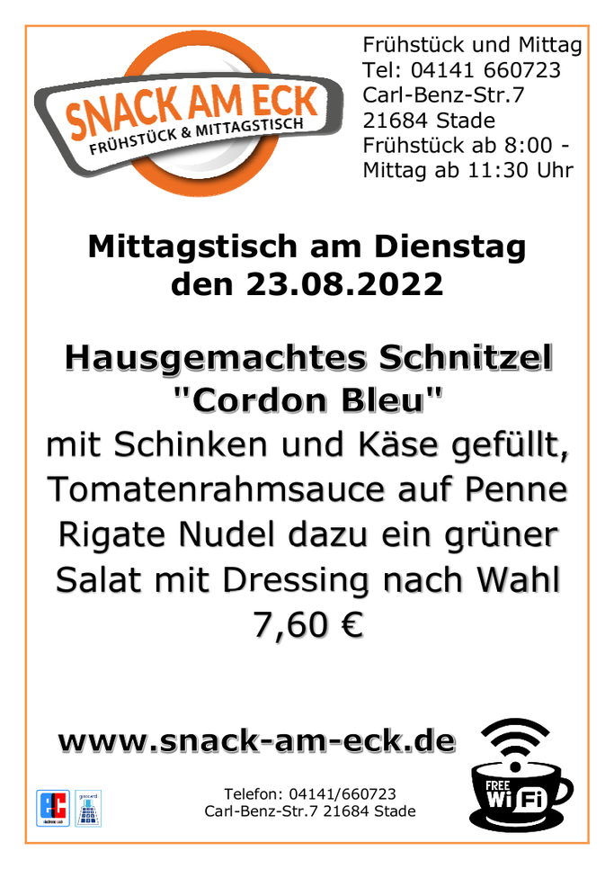 Mittagstisch am Dienstag den 23.08.2022