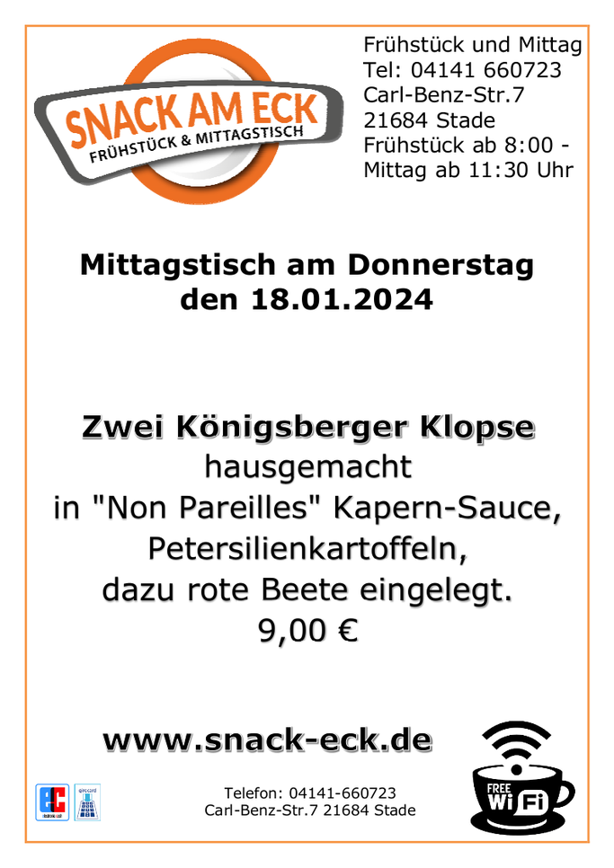 Mittagstisch am Donnerstag den 18.01.2024