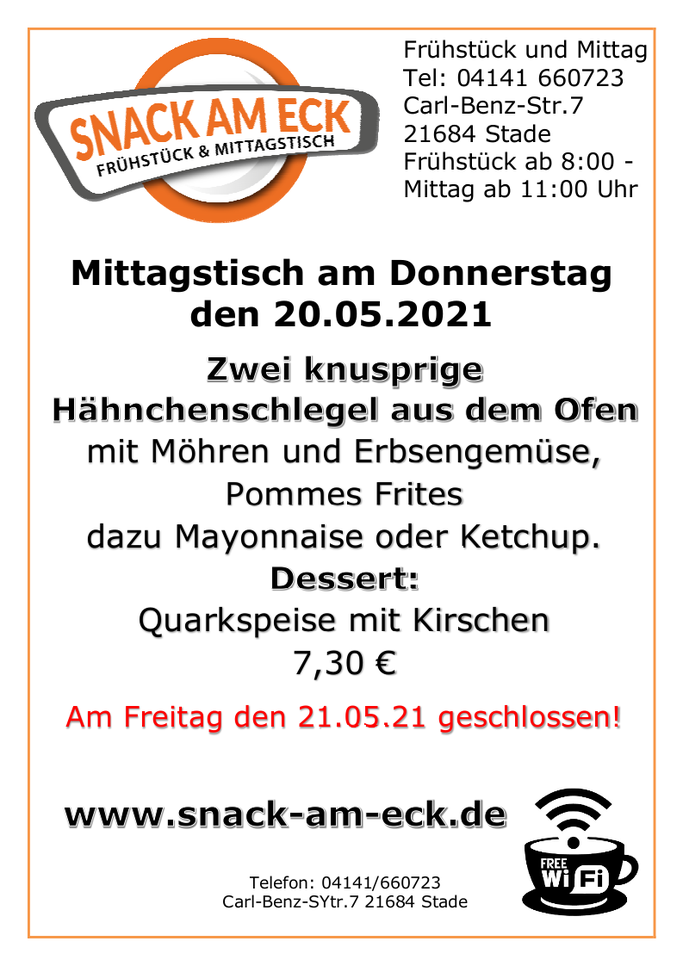 Mittagstisch am Donnerstag den 20.05.2021: 