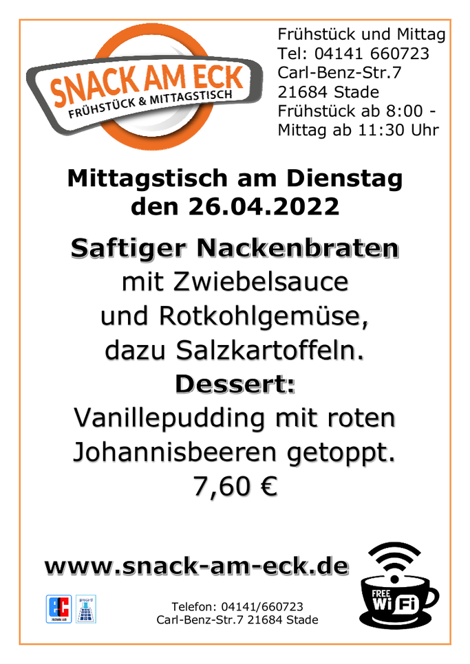 Mittagstisch am Dienstag den 26.04.2022