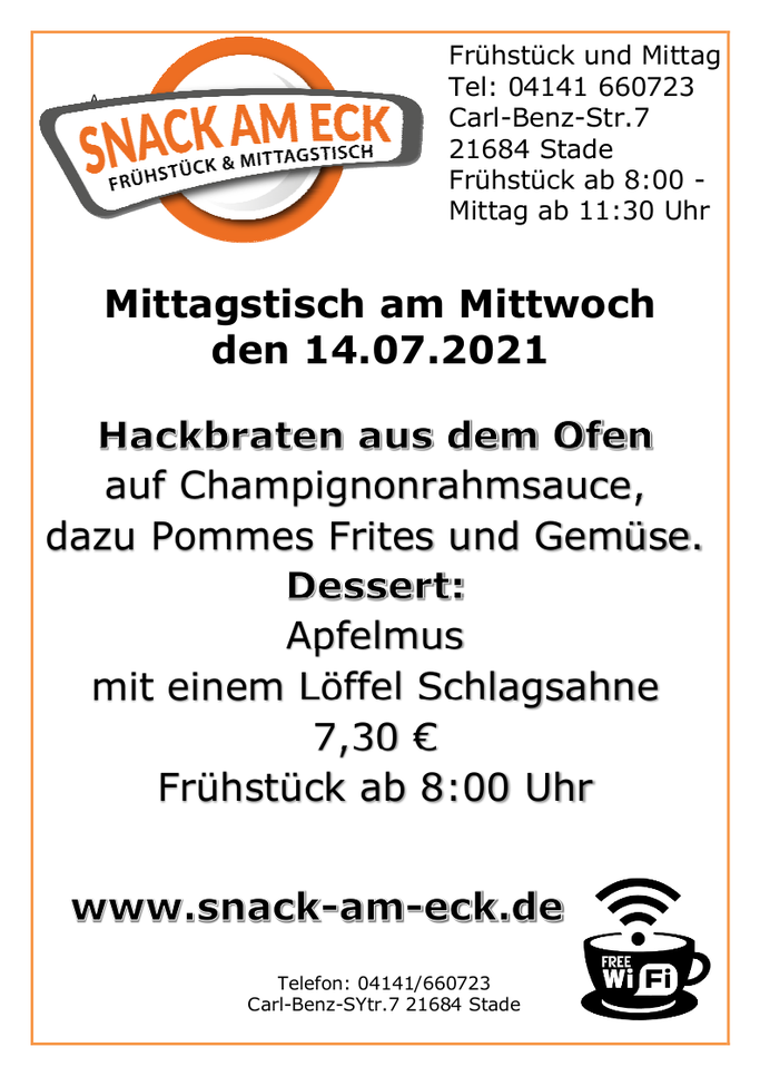 Mittagstisch am Mittwoch den 14.07.2021: 