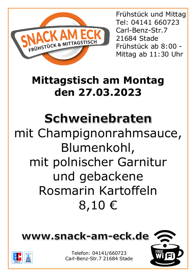 Mittagstisch am Montag den 27.03.23
