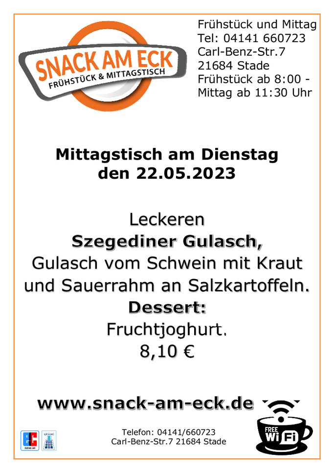 Mittagstisch am Dienstag den 23.05.2023