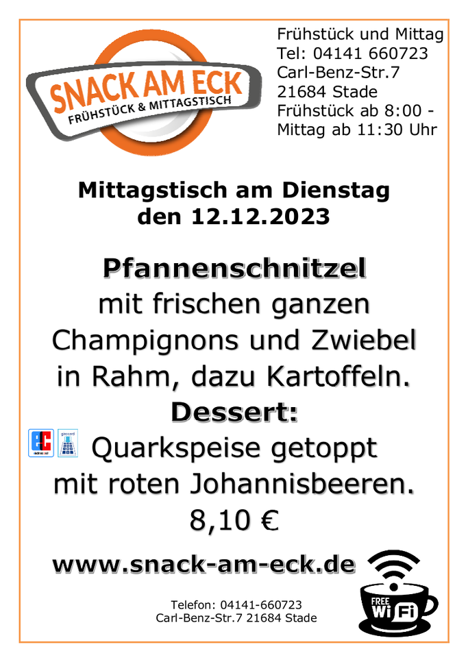 Mittagstisch am Dienstag den 12.12.2023