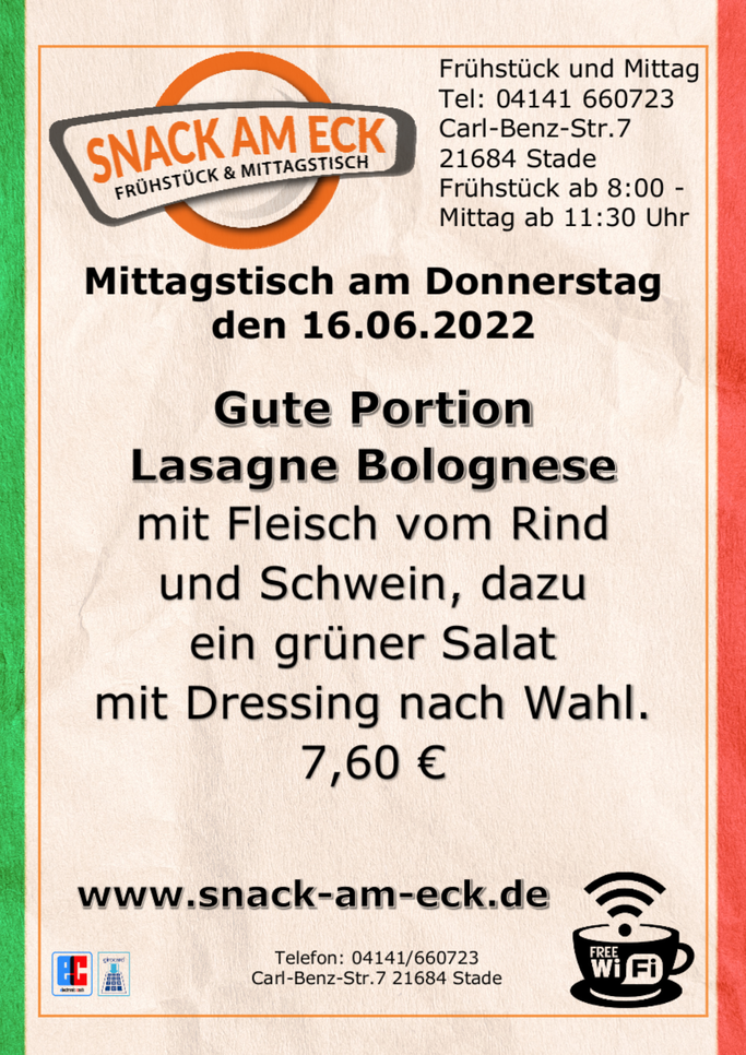 Mittagstisch am Donnerstag den 16.06.2022